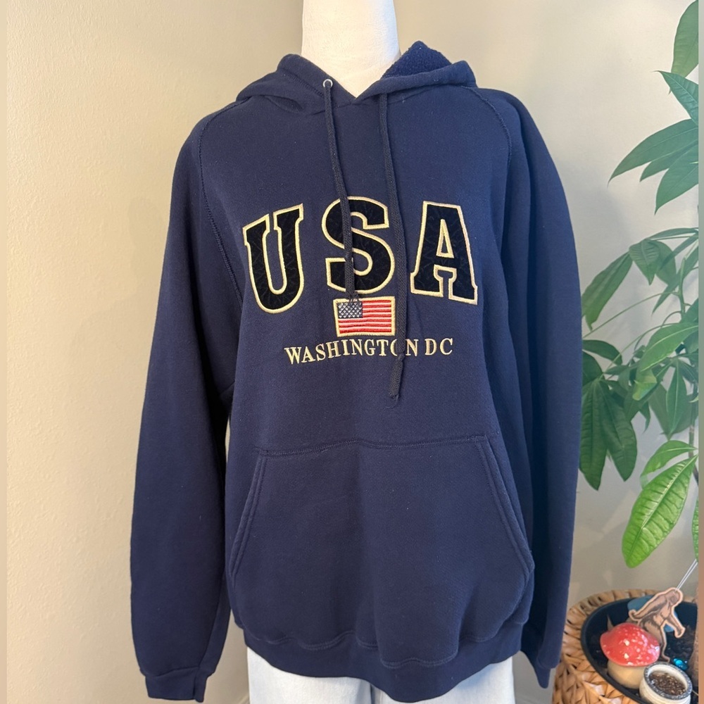 Navy Blue Embroidered USA Hoodie